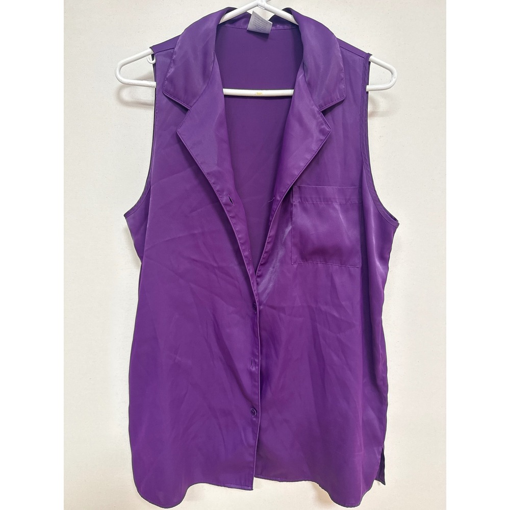 Cabernet Sleepwear Purple Sleeveless Button Down Pajama Top Medium